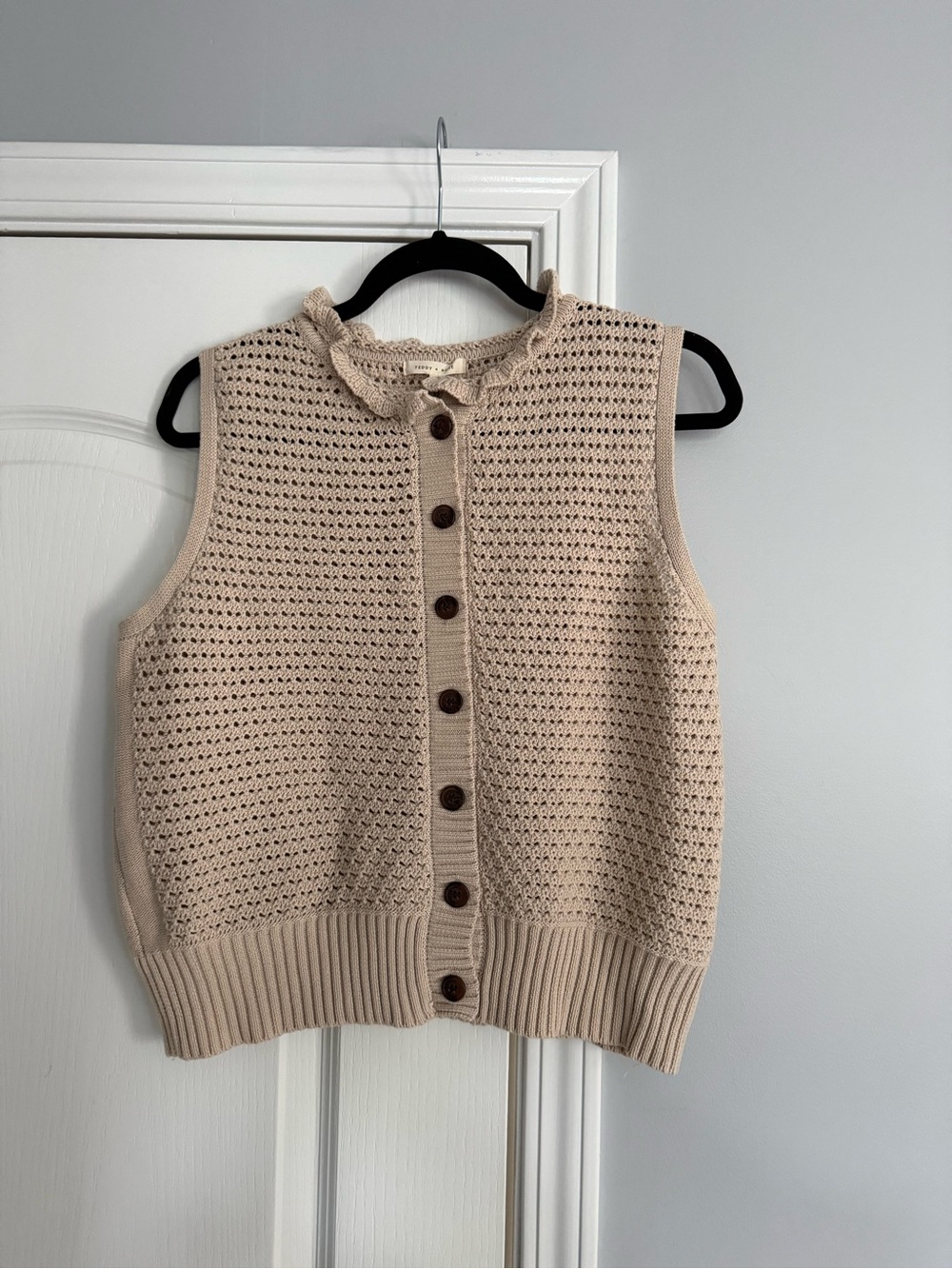 Sleeveless Crochet Button-Front Sweater Vest